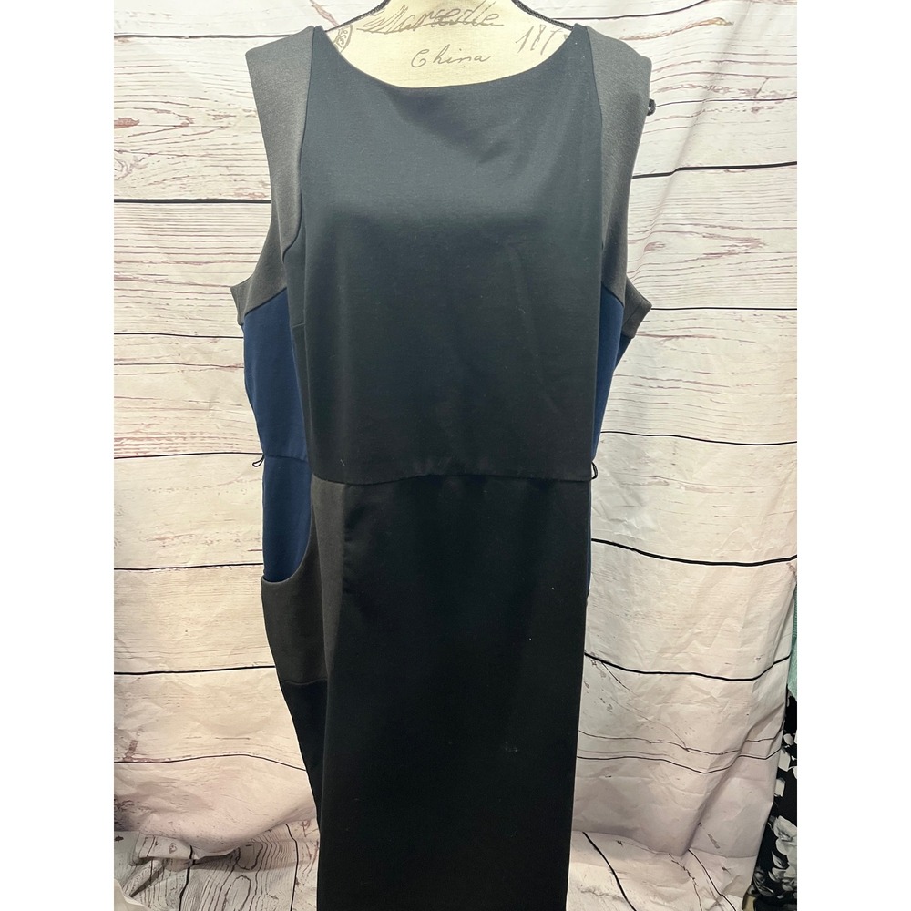 Dana Buchman Womens Plus Size 22W Colorblock Sheath Dress Black Navy Grey Pocket